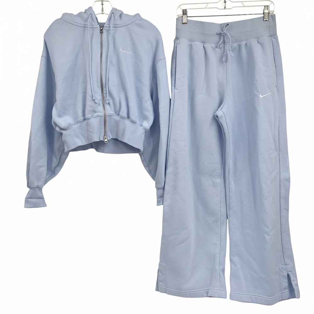 Nike Light Blue Zip-Up Hoodie & Wide Leg Sweatpants Set | Women’s M